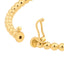 A gold bangle bracelet with beaded gold designs. This Bracelet is oval shape with a  hinge and closure. 