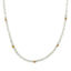 Product picture of a moonstone beaded necklace with five gold spacing beads, finished with a round gold clasp.