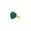 A heart shaped gemstone bezel set in solid yellow gold, with beaded band. The heart is three dimensional shaped. 