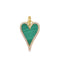 Product picture of a heart pendant with a colored gemstone in lay and a diamond pave boarder. Shown on a curb chain.