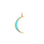 Product picture of a solid gold moon with turquoise colored inlay. The crescent moon is thin and elongated with a bail. Showing turquoise blue.