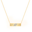 Product picture of a gold rectangle bar pendant with scattered diamonds. The bar is attached to a chain. 