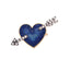 A product picture showing a cupid's heart ring with a blue mosaic heart with a diamond arrow. This picture is showing the front of the ring, with 18 diamonds on the arrow and blue color transition. 