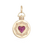 Product picture of a coin charm with diamond boarder and ruby heart. This coin features a blank back for engraving. 