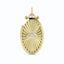 Picture of a oval shaped gold pendant with a marquise diamond eye as the center stone. This pendant has a ray design along with curved top and beaded bail. 