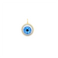 Product picture showing the blue painted eye set in solid 14k gold. Showing in large size in blue. 