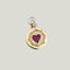 Product picture of a coin charm with diamond boarder and ruby heart. This coin features a blank back for engraving. 